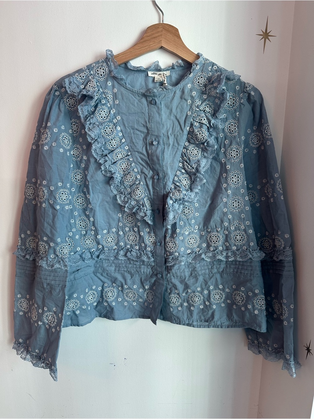 Ultra Pink Blue Eyelet Ruffle Blouse